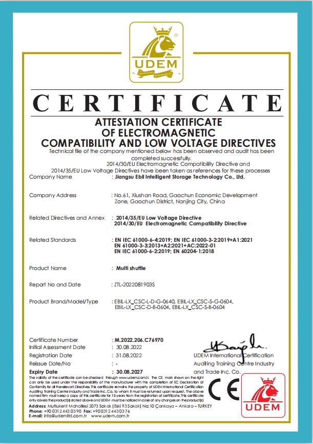 Multi Shuttle CE certificate